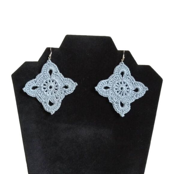 Handmade Light Blue Embroidery Floss Crochet Lightweight Dangle Style Earrings - Picture 1 of 10